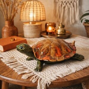 1970's Mid Century Modern Ceramic Turtle Lidded Trinket Jar Decor MCM